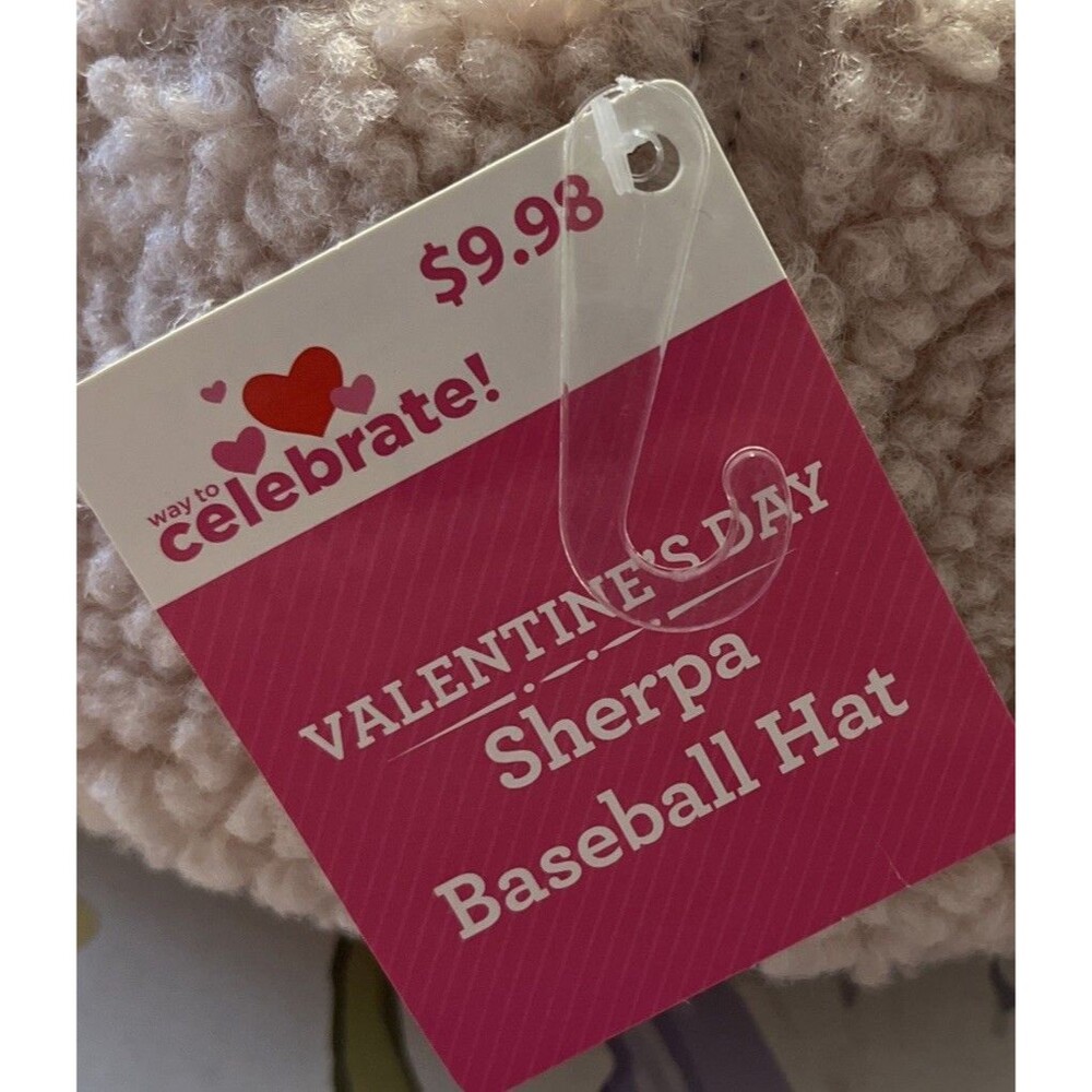 Celebrate Light Pink White Sherpa Bear Baseball Cap Hat Strapback OS Adjustable - Picture 6 of 6